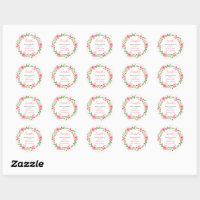 Blush Pink Watercolor Bloom Monogram Classic Round Sticker, Zazzle