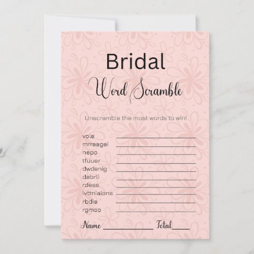 Modern Pink Floral Bridal Word Scramble Game Invitation