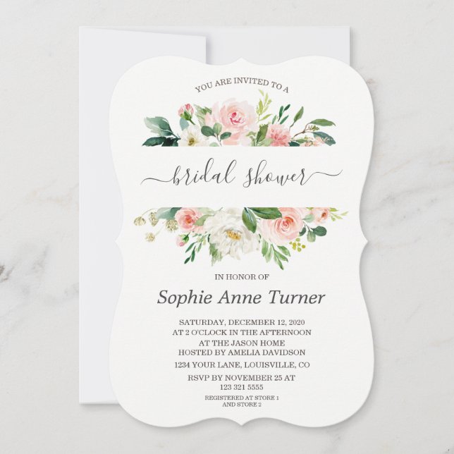 Modern Pink Floral Calligraphy Bridal Shower Invitation (Front)