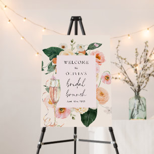 Modern Pink Floral Champagne Bridal Brunch Welcome Foam Board