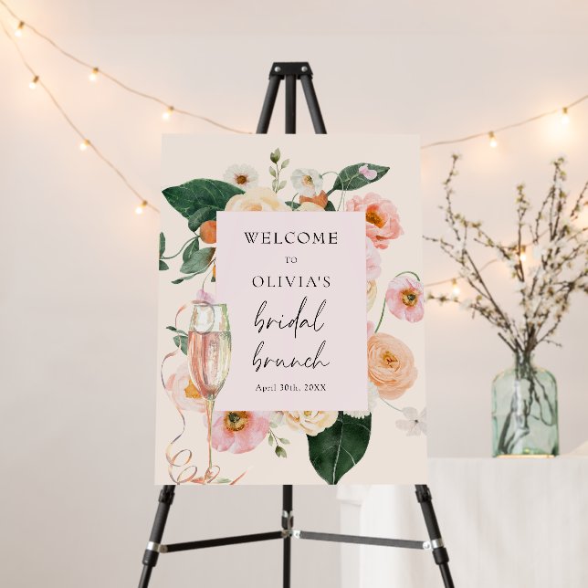 Modern Pink Floral Champagne Bridal Brunch Welcome Foam Board (In Situ (Stand))