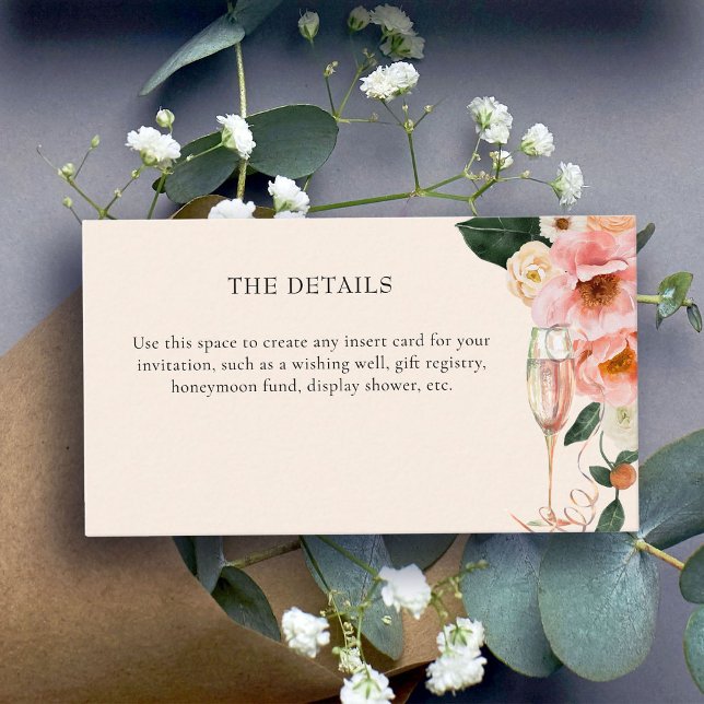 Modern Pink Floral Champagne Bridal Shower  Enclosure Card (Creator Uploaded)