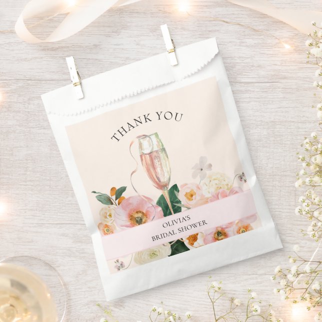Modern Pink Floral Champagne Bridal Shower Favor Bag (Clipped)