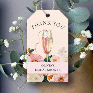 Modern Pink Floral Champagne Bridal Shower Gift Tags