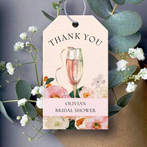 Modern Pink Floral Champagne Bridal Shower Gift Tags