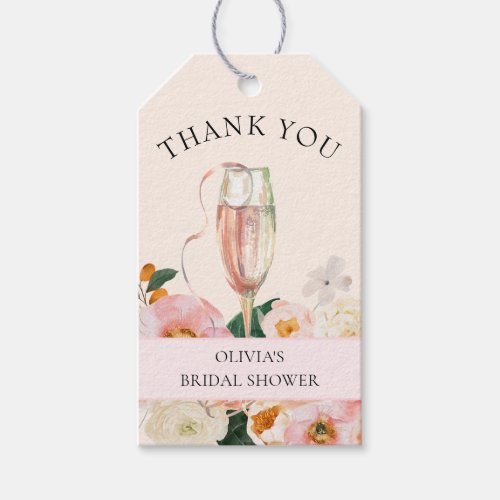 Modern Pink Floral Champagne Bridal Shower Gift Tags