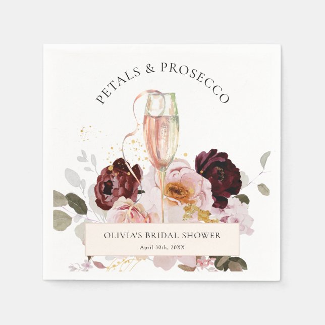 Modern Pink Floral Champagne Bridal Shower  Napkins (Front)