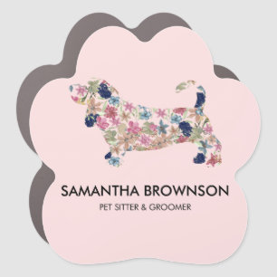 Modern Pink Floral Dachshund Dackel Car Magnet