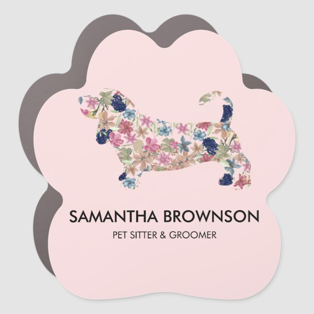 Modern Pink Floral Dachshund Dackel Car Magnet