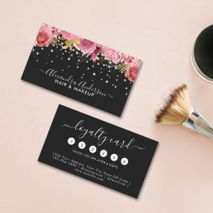 Modern Pink Floral Diamonds Glitter Beauty Salon  Loyalty Card