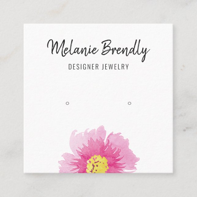 Modern Pink Floral Earring Display Business Card (Front)
