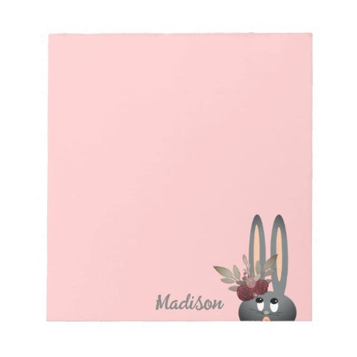 Modern Pink Floral Easter Bunny Personalized Notepad