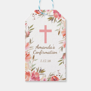 Modern Pink Floral First Confirmation Gift Tag