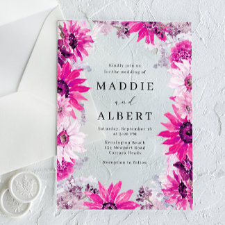 Modern Pink Floral Frame Wedding Acrylic Invitations