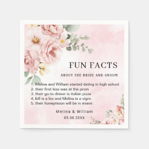 Modern Pink Floral Fun Facts Wedding Napkins