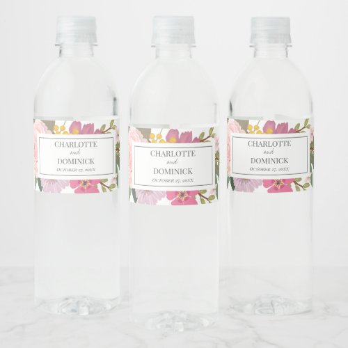 Modern Pink Floral Garden Spring Wedding Favors   Water Bottle Label