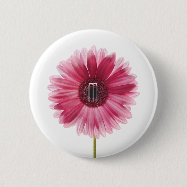 Modern Pink Floral Gerbera Daisy Button (Front)