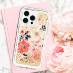 Modern Pink Floral Glitter Chic Personalized Name iPhone 15 Pro Max Case<br><div class="desc">Modern Pink Floral Glitter Chic Personalized Name iPhone 15 Pro Max Smart Phone Cases features a pink and white floral pattern accented with faux gold glitter background with your personalized name in elegant script typography. Perfect as a gift for Christmas, birthday, Mother's Day, best friends, sister and more. Designed by...</div>