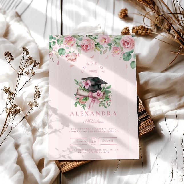 Modern Pink Floral Graduation Invitation (Creator Uploaded)