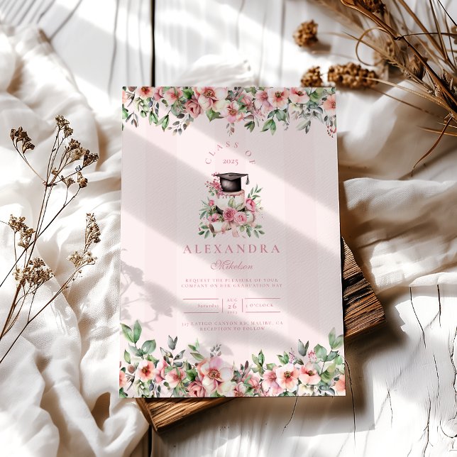 Modern Pink Floral Graduation Party Invitation (Creator Uploaded)