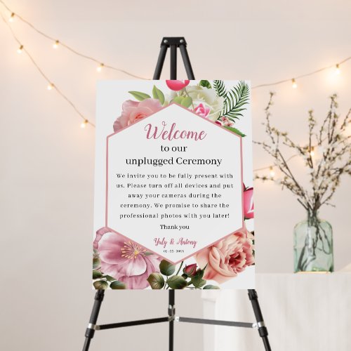 Modern Pink Floral Hexagon Unplugged Ceremony Foam Board