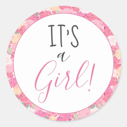 Modern Pink Floral It's a Girl! Baby Sprinkle Classic Round Sticker