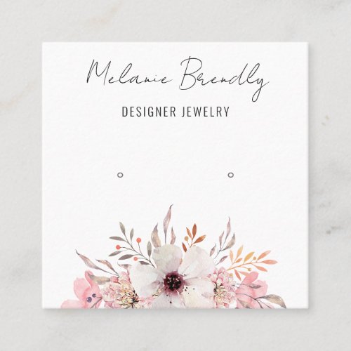 Modern Pink Floral Jewelry Earring Display  Square Business Card