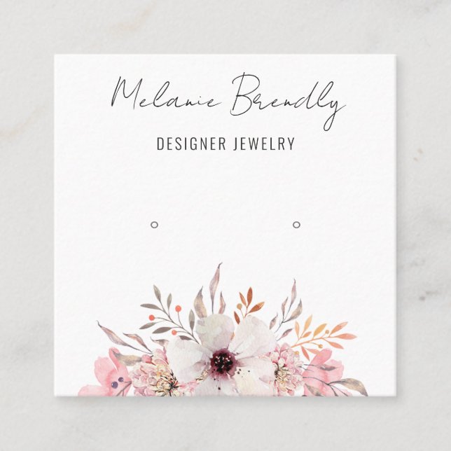 Modern Pink Floral Jewelry Earring Display  Square Business Card (Front)