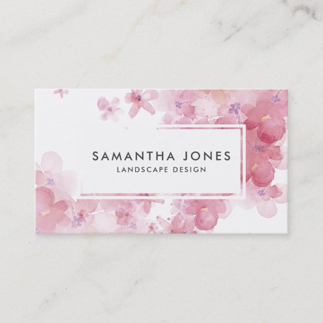 Modern Pink Floral Landscape artist Business Card (Front)