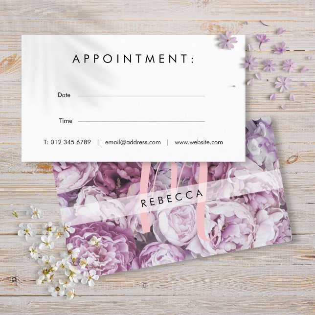 Modern Pink Floral Monogram Appointment Card (Modern Pink Floral Monogram Appointment Card)