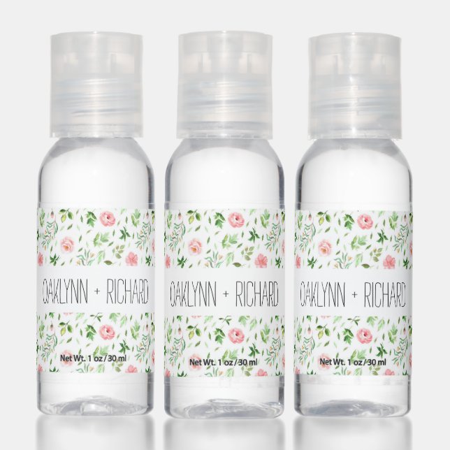 Modern Pink Floral Monogram Hand Sanitizer (Set)
