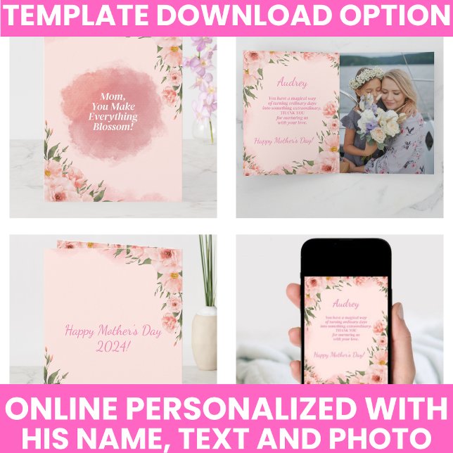 Modern Pink Floral Mother's Day Card (Modern Pink Floral Mother's Day Card)