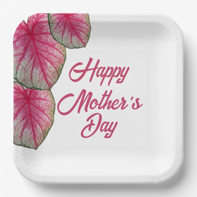 Modern Pink Floral Mothers Day Party Paper Plates (Front)