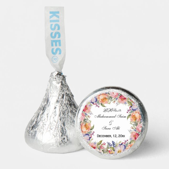 Modern Pink Floral Nikah Muslim Invitation Hershey®'s Kisses® (Front)