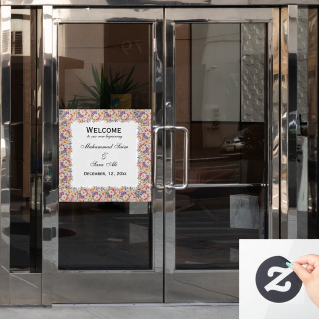 Modern Pink Floral Nikah Muslim Invitation  Window Cling (Office Door)