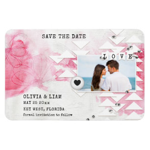 Modern Pink Floral Paint Photo Save The Dates Magnet