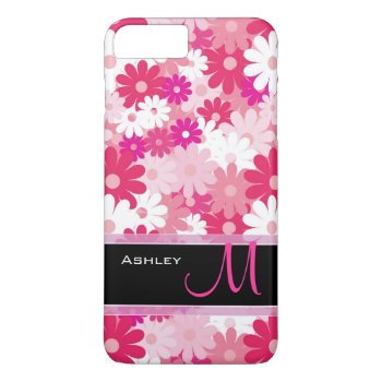 Modern Pink Floral Pattern Daisy Flowers Monogram Iphone 8 Plus/7 Plus Case by CityHunter at Zazzle