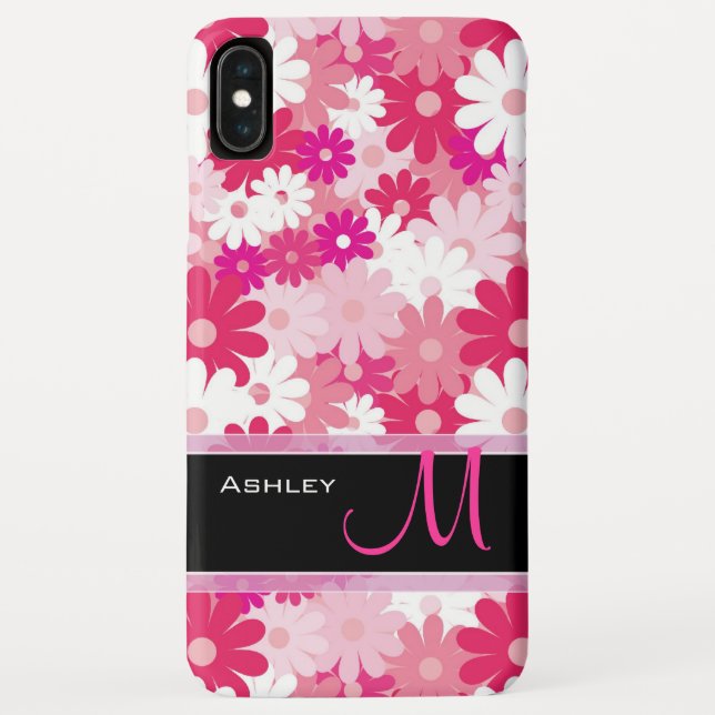 Modern Pink Floral Pattern Daisy Flowers Monogram Case-Mate iPhone Case (Back)