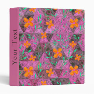 Modern Pink Floral Pattern with Orange Flowers Binder