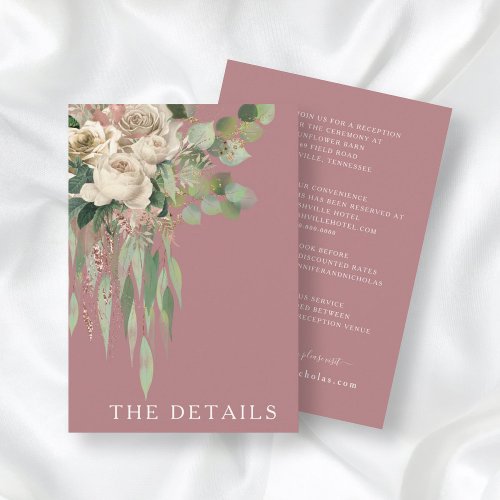 Modern Pink Floral Peonies Wedding Details Enclosure Card