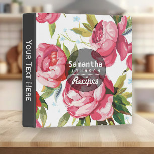 Modern Pink Floral Personalized Cookbook Recipe 3 Ring Binder