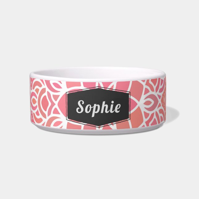 Modern Pink Floral Personalized Pet Bowl (Front)