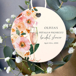 Modern Pink Floral Petals & Prosecco Bridal Shower Favor Tags