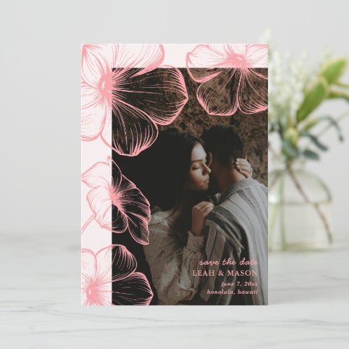 Modern Pink Floral Photo Elegant Wedding Save The Date