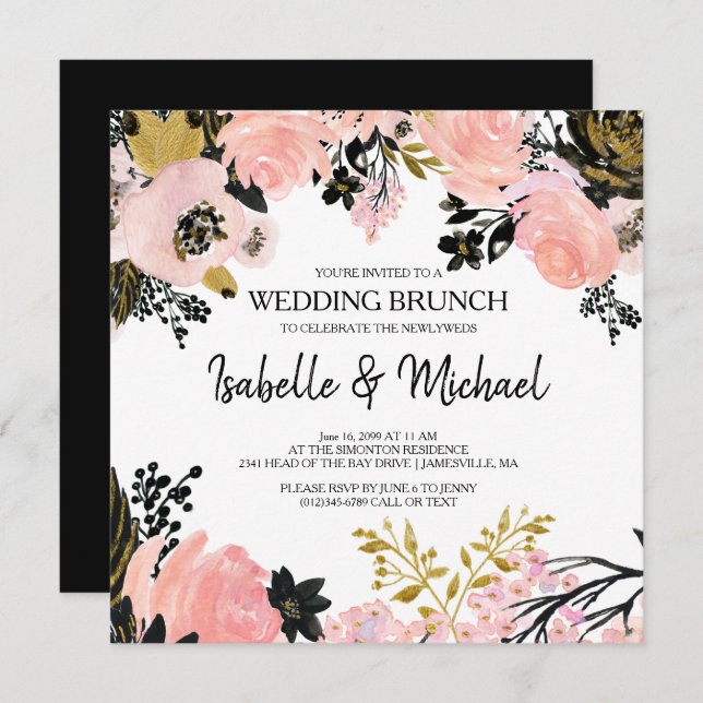 Modern Pink Floral Post Wedding Brunch Invitations (Front/Back)