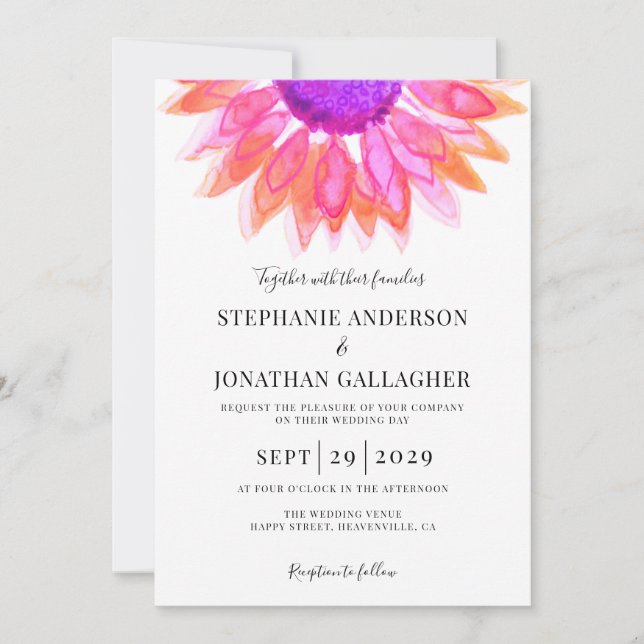 Modern Pink Floral QR Code Wedding  Invitation (Front)