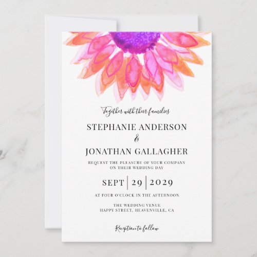 Modern Pink Floral QR Code Wedding  Invitation