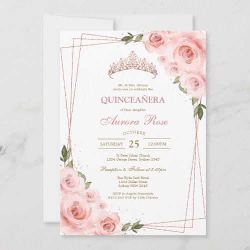 Modern Pink Floral Quinceanera Invitation