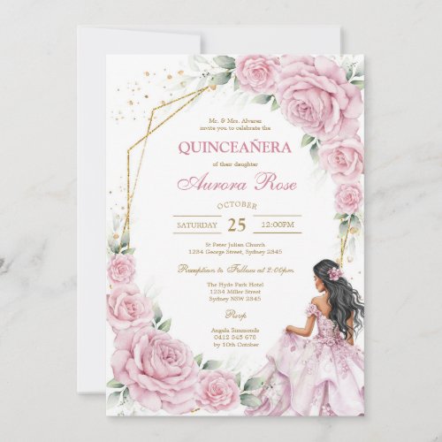 Modern Pink Floral Quinceanera Invitation