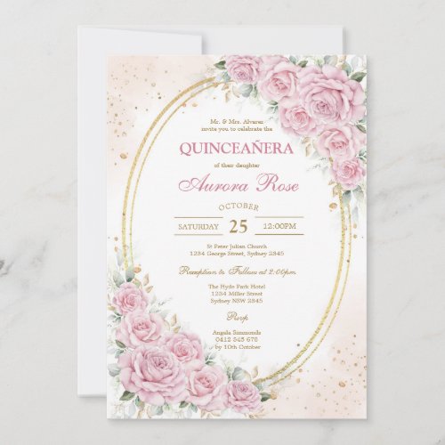 Modern Pink Floral Quinceanera Invitation